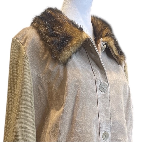 Y2K Indie Sleaze Boho Suede Fur Trim Jacket Knit Sleeve Boutique L - Picture 3 of 8